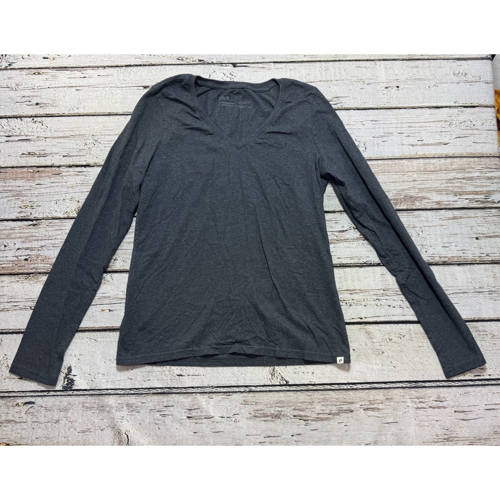 Pact V-Neck Long Sleeve Tee Womens S Charcoal Gray Organic Cotton Sustainable